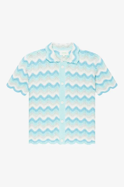 Yitai Sky Blue Shale Stitch Button Up