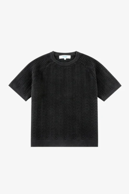 Yitai Black Shale Stitch Knit T-Shirt