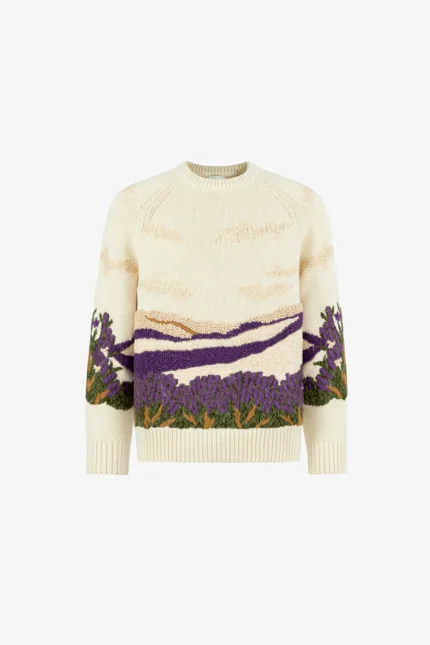 Yitai Lavender Field Hand Embroidery Sweater