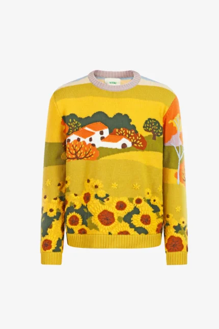 Yitai Sunflower Field Hand Embroidery Sweater